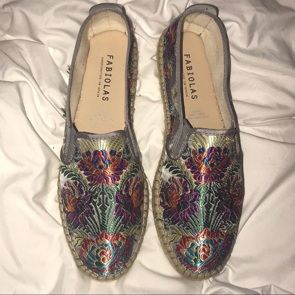 Fabiolas colorful satin espadrilles. New